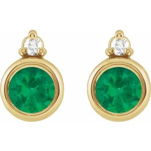 14K Yellow Gold 4 mm Natural Emerald & .03 CTW Natural Diamond Earrings – image 2