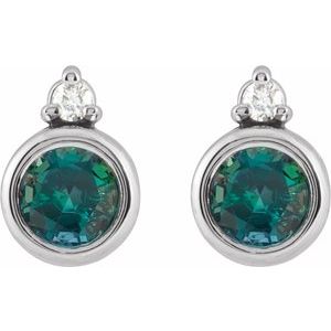 Sterling Silver 4 mm Lab-Grown Alexandrite & .03 CTW Natural Diamond Earrings – image 2