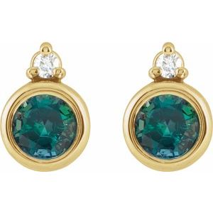 14K Yellow Gold 4 mm Lab-Grown Alexandrite & .03 CTW Natural Diamond Earrings
