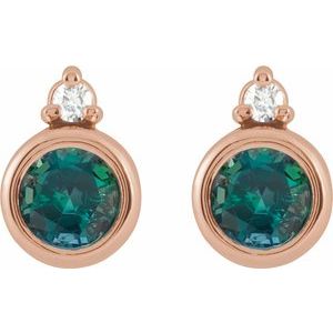 14K Rose Gold 4 mm Lab-Grown Alexandrite & .03 CTW Natural Diamond Earrings – image 2