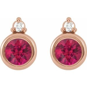 14K Rose Gold 4 mm Lab-Grown Ruby & .03 CTW Natural Diamond Earrings – image 2