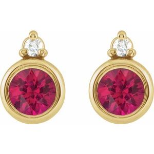 14K Yellow Gold 4 mm Lab-Grown Ruby & .03 CTW Natural Diamond Earrings – image 2