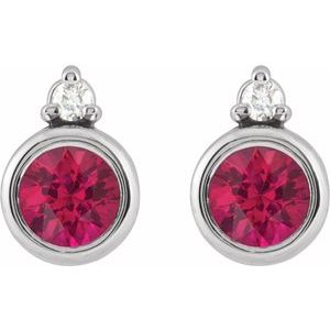 Platinum 4 mm Lab-Grown Ruby & .03 CTW Natural Diamond Earrings – image 2