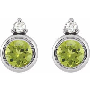 14K White Gold 4 mm Natural Peridot & .03 CTW Natural Diamond Earrings – image 2