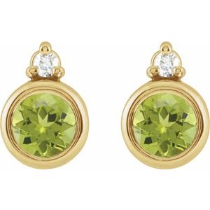 14K Yellow Gold 4 mm Natural Peridot & .03 CTW Natural Diamond Earrings