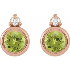 14K Rose Gold 4 mm Natural Peridot & .03 CTW Natural Diamond Earrings