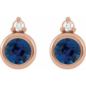 14K Rose Gold 4 mm Natural Blue Sapphire & .03 CTW Natural Diamond Earrings – image 2