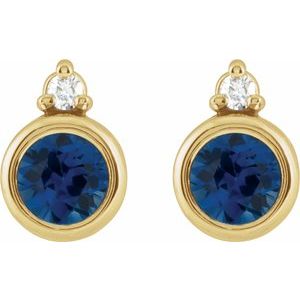 14K Yellow Gold 4 mm Lab-Grown Blue Sapphire & .03 CTW Natural Diamond Earrings