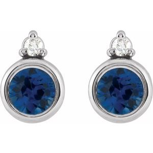 Sterling Silver 4 mm Lab-Grown Blue Sapphire & .03 CTW Natural Diamond Earrings – image 2