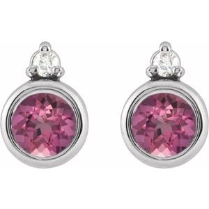 14K White Gold 4 mm Natural Pink Tourmaline & .03 CTW Natural Diamond Earrings – image 2