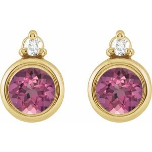 14K Yellow Gold 4 mm Natural Pink Tourmaline & .03 CTW Natural Diamond Earrings – image 2