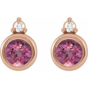 14K Rose Gold 4 mm Natural Pink Tourmaline & .03 CTW Natural Diamond Earrings
