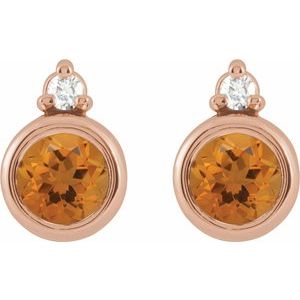 14K Rose Gold 4 mm Natural Citrine & .03 CTW Natural Diamond Earrings – image 2