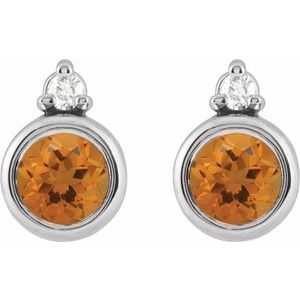 Platinum 4 mm Natural Citrine & .03 CTW Natural Diamond Earrings – image 2