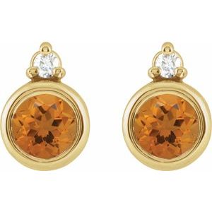 14K Yellow Gold 4 mm Natural Citrine & .03 CTW Natural Diamond Earrings – image 2