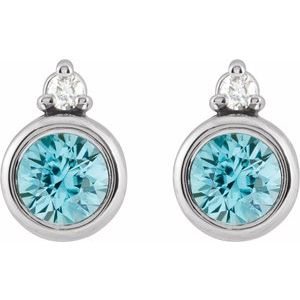 14K White Gold 4 mm Natural Blue Zircon & .03 CTW Natural Diamond Earrings – image 2