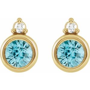 14K Yellow Gold 4 mm Natural Blue Zircon & .03 CTW Natural Diamond Earrings – image 2