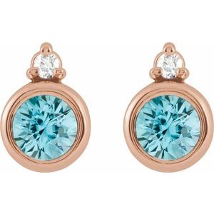 14K Rose Gold 4 mm Natural Blue Zircon & .03 CTW Natural Diamond Earrings – image 2