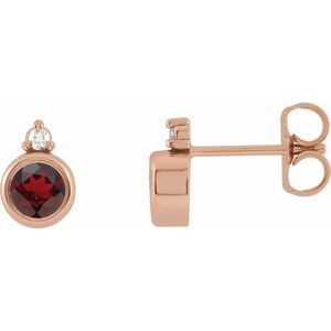14K Rose Gold 4 mm Natural Mozambique Garnet & .03 CTW Natural Diamond Earrings