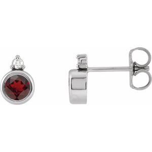 14K White Gold 4 mm Natural Mozambique Garnet & .03 CTW Natural Diamond Earrings