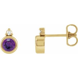 14K Yellow Gold 4 mm Natural Amethyst & .03 CTW Natural Diamond Earrings