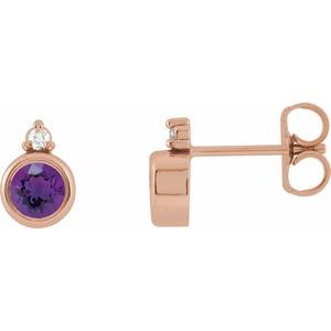 14K Rose Gold 4 mm Natural Amethyst & .03 CTW Natural Diamond Earrings