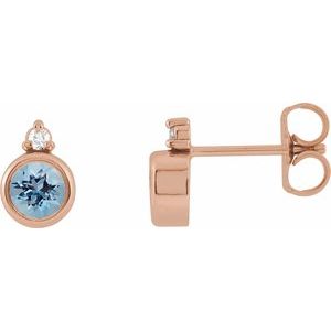 14K Rose Gold 4 mm Natural Aquamarine & .03 CTW Natural Diamond Earrings