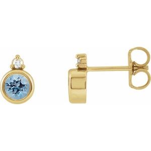 14K Yellow Gold 4 mm Natural Aquamarine & .03 CTW Natural Diamond Earrings
