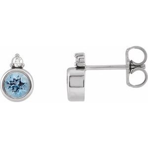 14K White Gold 4 mm Natural Aquamarine & .03 CTW Natural Diamond Earrings