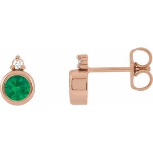 14K Rose Gold 4 mm Natural Emerald & .03 CTW Natural Diamond Earrings