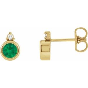 14K Yellow Gold 4 mm Lab-Grown Emerald & .03 CTW Natural Diamond Earrings