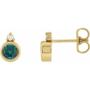 14K Yellow Gold 4 mm Lab-Grown Alexandrite & .03 CTW Natural Diamond Earrings