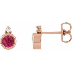 14K Rose Gold 4 mm Lab-Grown Ruby & .03 CTW Natural Diamond Earrings