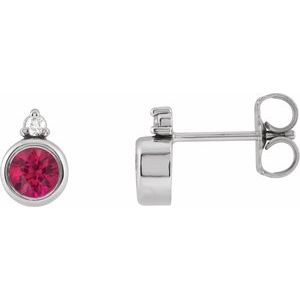 14K White Gold 4 mm Lab-Grown Ruby & .03 CTW Natural Diamond Earrings