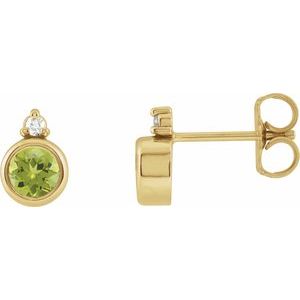 14K Yellow Gold 4 mm Natural Peridot & .03 CTW Natural Diamond Earrings