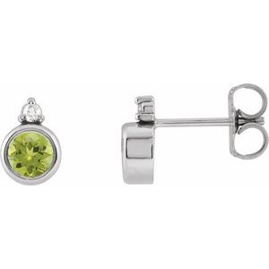 14K White Gold 4 mm Natural Peridot & .03 CTW Natural Diamond Earrings