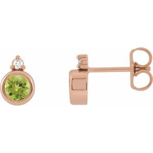 14K Rose Gold 4 mm Natural Peridot & .03 CTW Natural Diamond Earrings