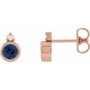14K Rose Gold 4 mm Lab-Grown Blue Sapphire & .03 CTW Natural Diamond Earrings