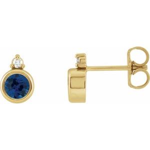 14K Yellow Gold 4 mm Natural Blue Sapphire & .03 CTW Natural Diamond Earrings