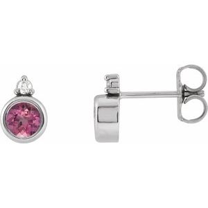 14K White Gold 4 mm Natural Pink Tourmaline & .03 CTW Natural Diamond Earrings
