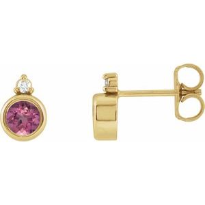 14K Yellow Gold 4 mm Natural Pink Tourmaline & .03 CTW Natural Diamond Earrings