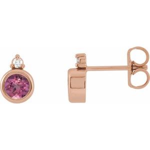 14K Rose Gold 4 mm Natural Pink Tourmaline & .03 CTW Natural Diamond Earrings