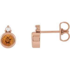 14K Rose Gold 4 mm Natural Citrine & .03 CTW Natural Diamond Earrings
