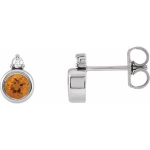 Platinum 4 mm Natural Citrine & .03 CTW Natural Diamond Earrings