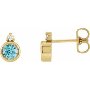14K Yellow Gold 4 mm Natural Blue Zircon & .03 CTW Natural Diamond Earrings