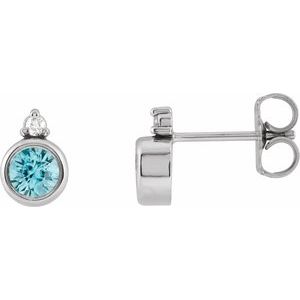14K White Gold 4 mm Natural Blue Zircon & .03 CTW Natural Diamond Earrings