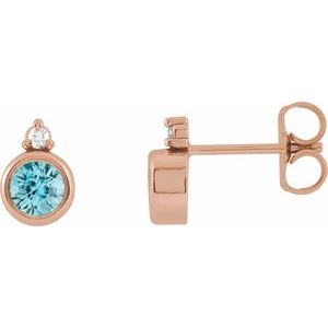14K Rose Gold 4 mm Natural Blue Zircon & .03 CTW Natural Diamond Earrings