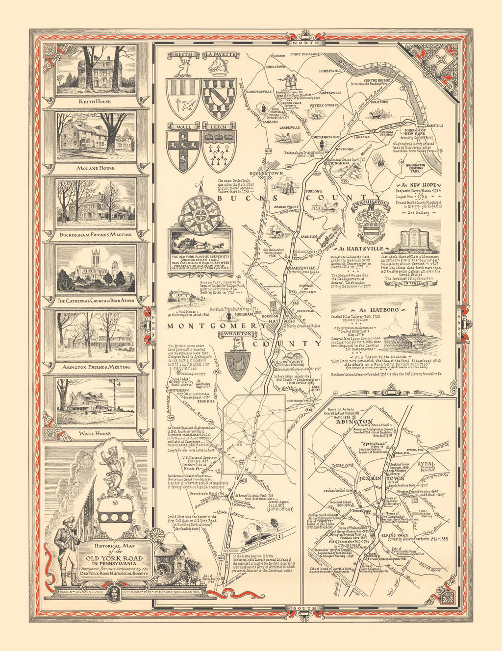 Vintage Old York Road Pennsylvania Map 1941