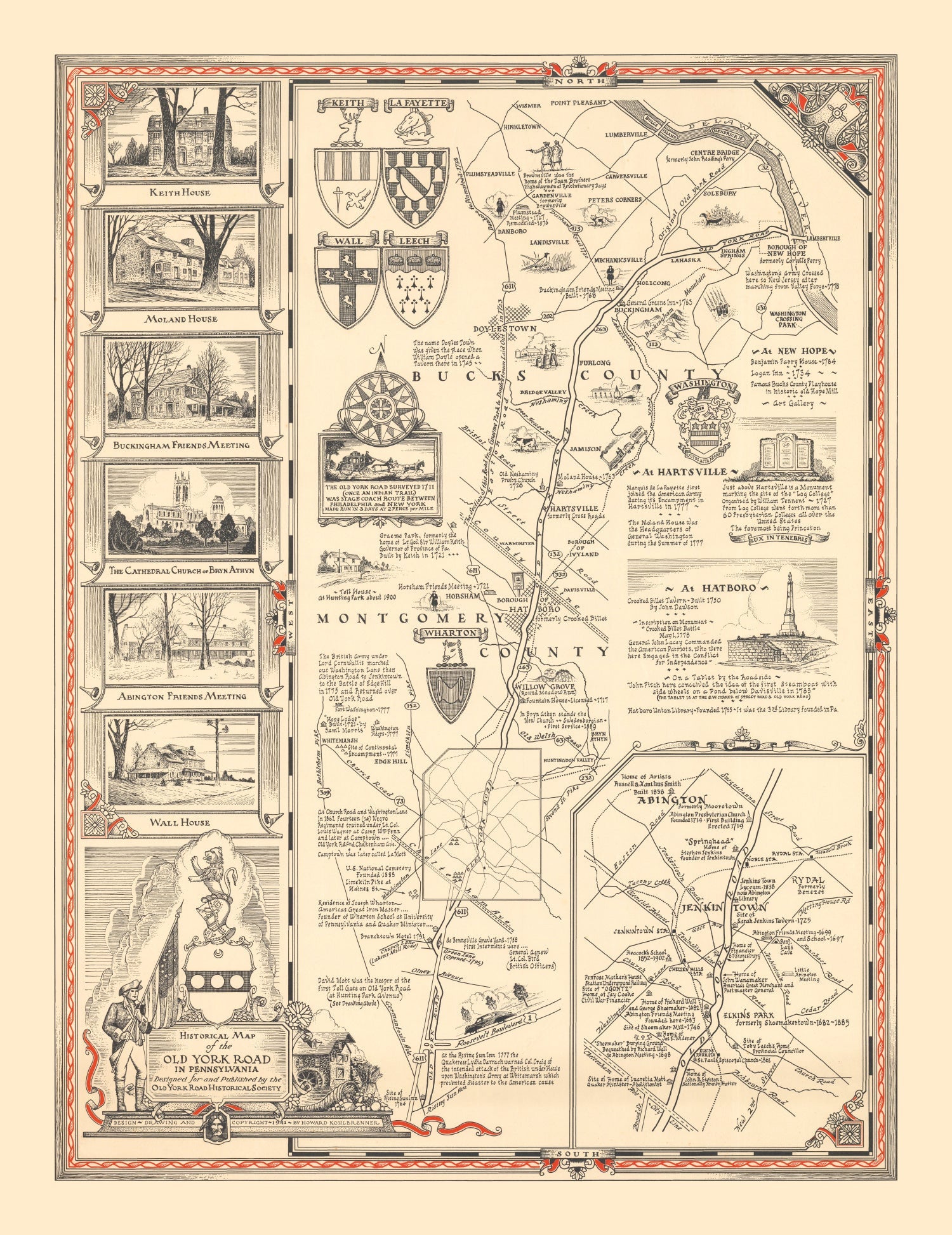 Vintage Old York Road Pennsylvania Map 1941