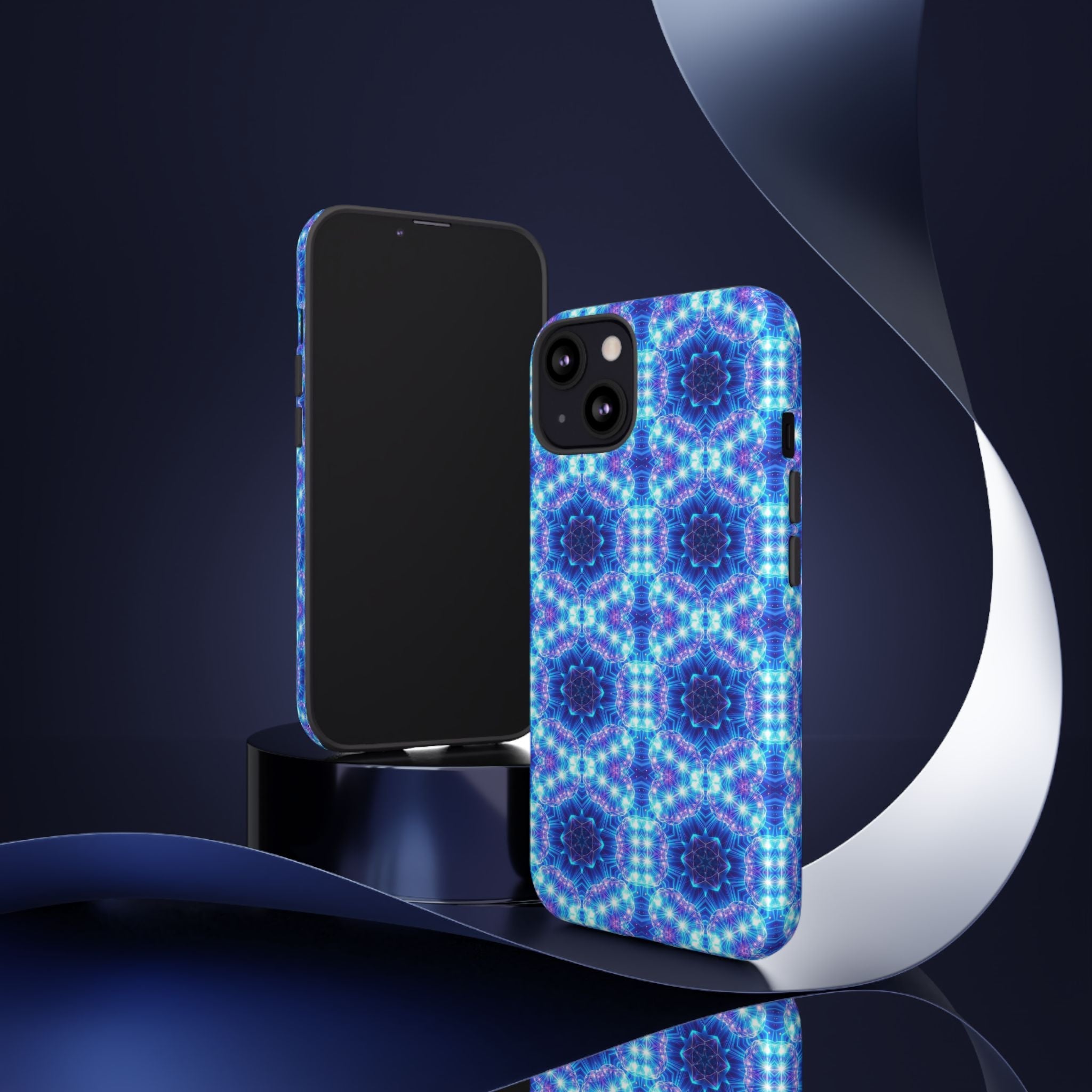 Blue Mandalas with Neon Lights Tough Phone Cases
